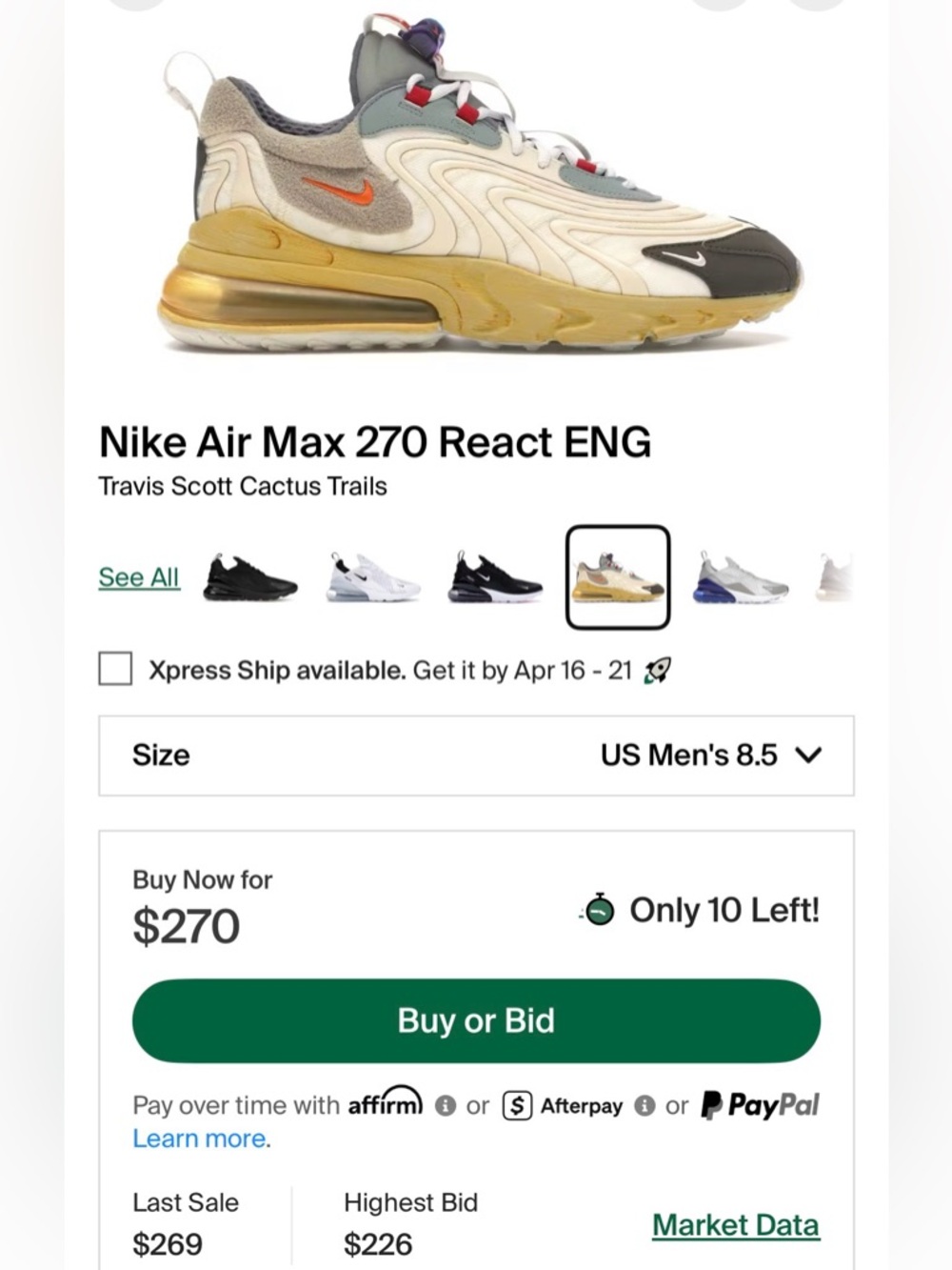 Air Max 270 Cactus Trails by Travis Scott - US Men Size 8.5 - Picture 15 of 15